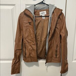 Faux leather hooded jacket